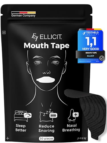 ELLICIT Mouth Tape for Sleeping 30 Pack Premium Sleep Tape for Mouth Breathing & Snoring Anti Snoring Mouth Strips Secure Hold Even with Beard 95% Cotton [Comfortable Universal Fit]