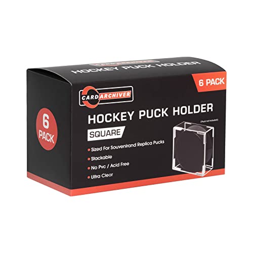 Cube Square Hockey Puck Display Cases - 6-Count Holder 2-Piece Snap Clear Hockey Puck Display Boxes