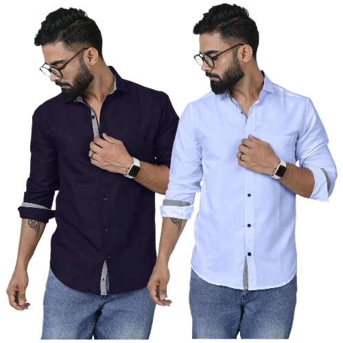 Image of Pinkmint Shirt for Men Cotton Soild Shirt & Spread Collar Long Sleeve Shirt Formal, Travelling