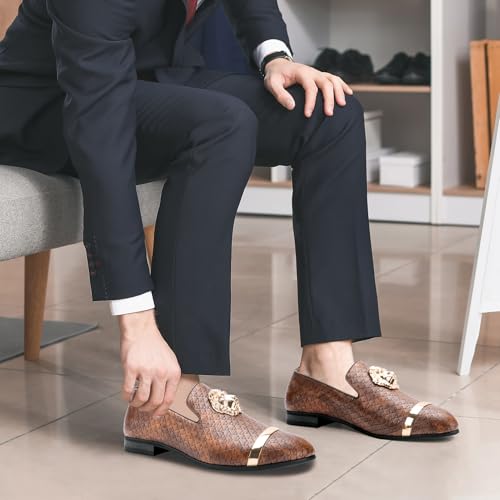 JITAI Men's Slip-On Penny Loafers，Dress Shoes and Casual Fashion with Comfortable Metal Buckle and Rubber Sole，Perfect for Weddings and Disco Nights., Brown/07, 12 US - Thumbnail 5