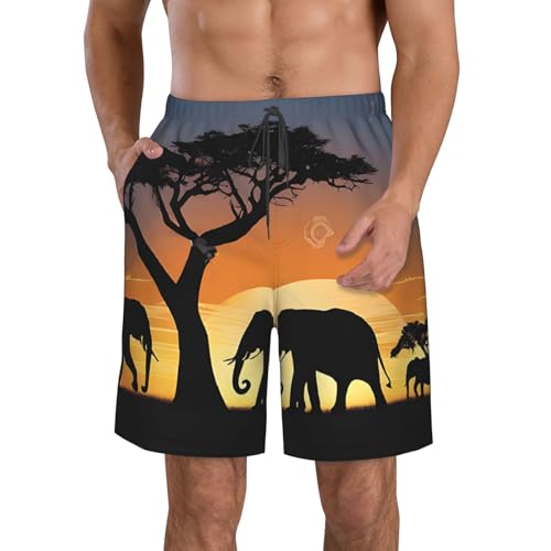 African Elephant Men's Quick Dry Beach Shorts Swim Trunks with Pockets Board Shorts