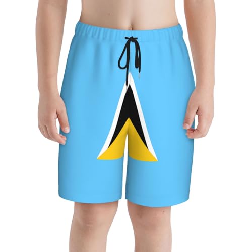 Flag of Saint Lucia Youth Beach Pants, Soft and Breathable, with Drawstring Waist, Suitable for Sports and Leisure.3