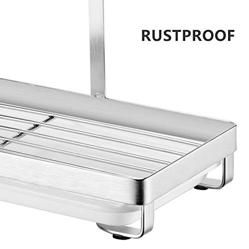 Oyydecor Kitchen Sink Caddy Organizer with Drain Pan Sponge Soap Brush Holder SUS304 Stainless Steel (Silver) - Thumbnail 7
