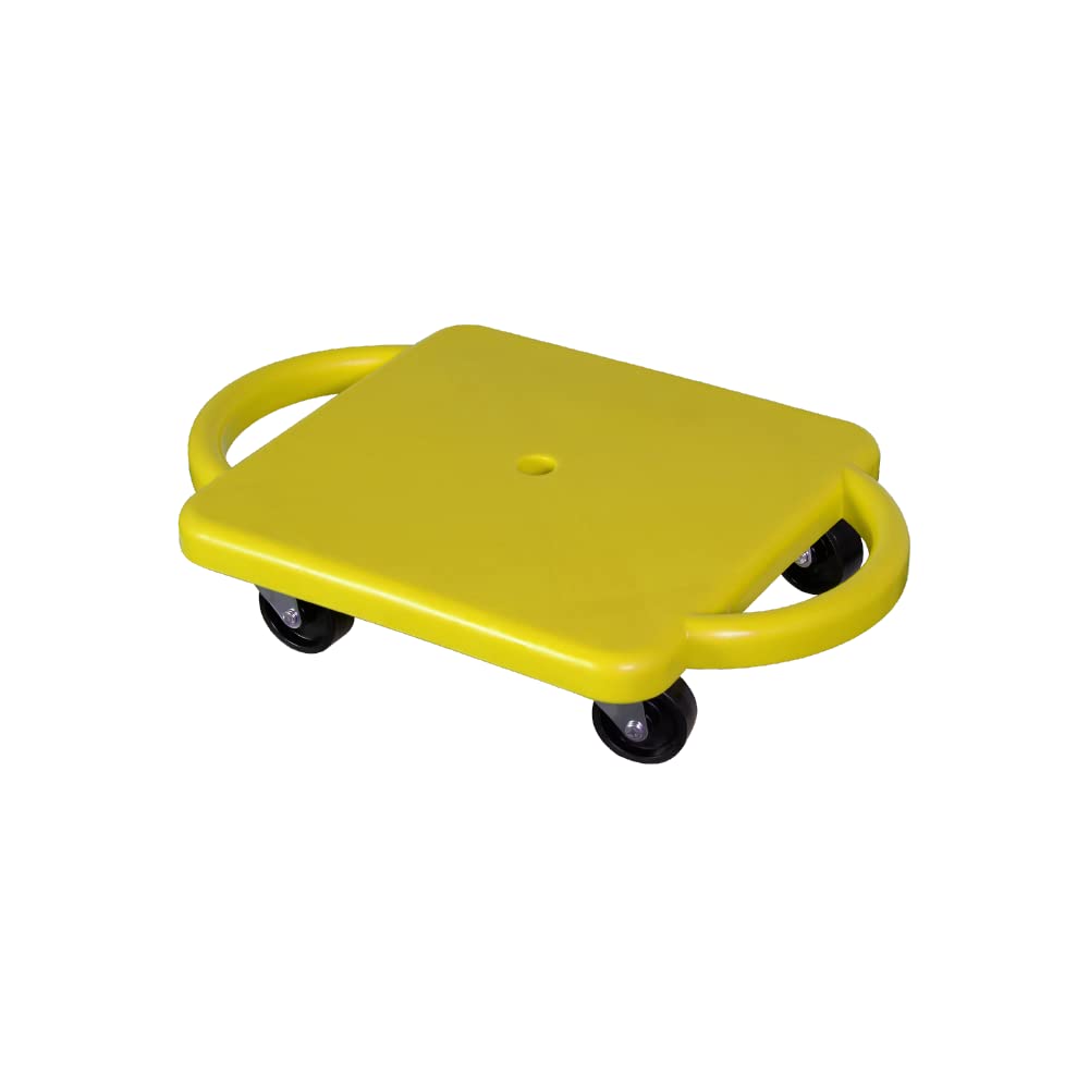 GISCO Sports Sitting Scooter Board with Handles for Kids & Children - Plastic | Flat Sitting Scooter with Casters for Kids | Gym Activities Equipment Elementary School (Yellow)