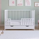 Love For Sleep Asher Cuna para Bebé 120x60 cm con Colchón de Espuma de Microfibra Acolchada – Cama Infantil de Madera Convertible en Cama para Niño con Cajón Grande y Barandilla Blanco