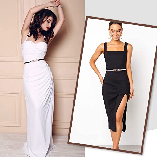 Image of JASGOOD Leather Skinny Belts for Women Plus Size Ladies Thin Waist Belts Adjustable for Jeans Pants Dresses with Gold Buckle