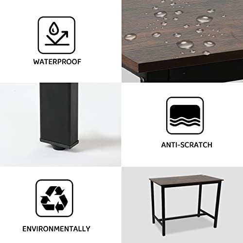 No More Tag Bar Table,Wooden Pub Dining Height Table,Rectangular Dining Coffee Table,Kitchen Counter For Kitchen,Living Room,Dining Room,Industrial Design,Steel Frame (Rustic Brown) #TOP4