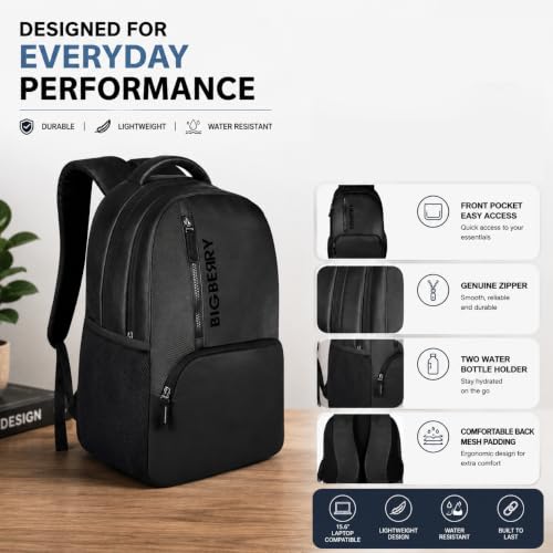 BIGBERRY Rodeo 2.0 Faux Leather Laptop Backpack, Black - Image 7