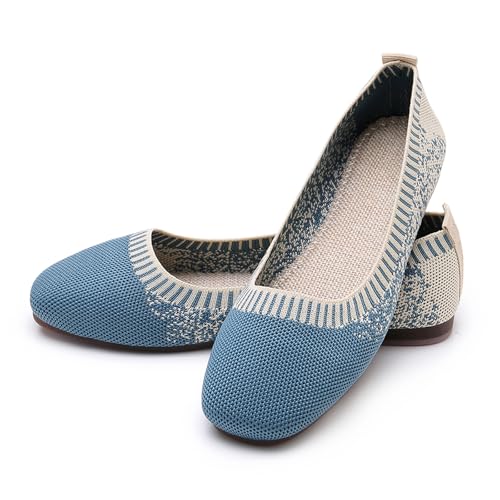 Image of RVROVIC Women's Knit Square Toe Ballet Flats, Slip‑On Casual Flat Shoes