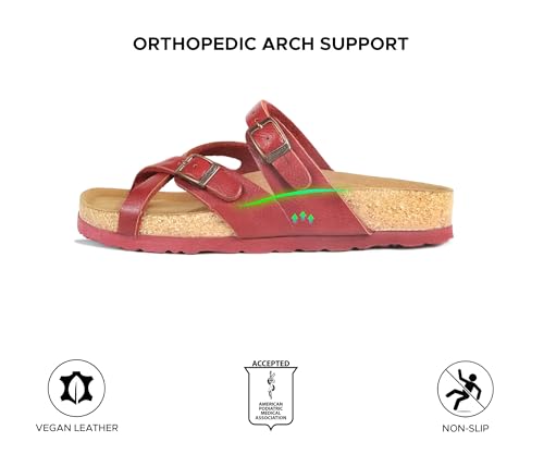 Image of AEROTHOTIC Recovery Slides for Women Comfortable Memory Foam Cork Footbed Cute Faux Leather Adjustable Buckle Straps Walking Travel Outdoor women sandals