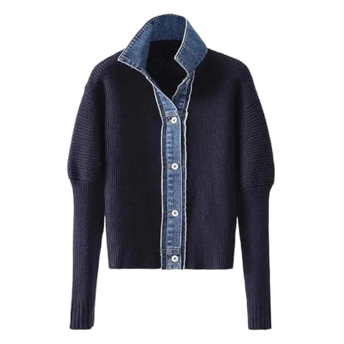 Pull tricoté pour femme style faux cardigan effet superposition denim