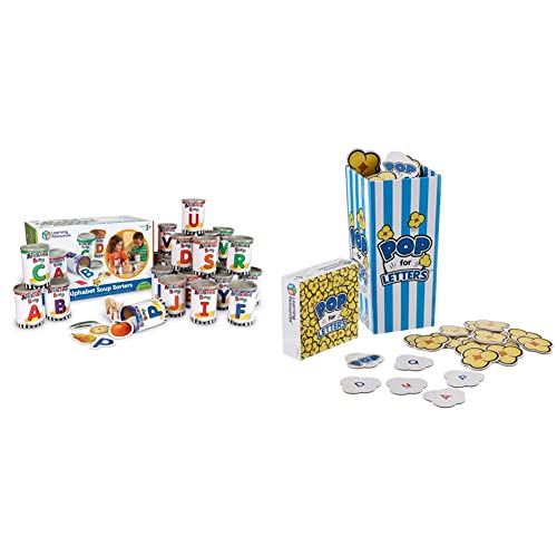 Learning Resources Alphabet Soup Sorters - 208 Pieces, Ages 3+, Early Phonics Manipulatives, ABCs, Alphabet Awareness & Recognition, Alphabet Soup Games & Pop for Letters, 8 Pop Cards, Ages 4+