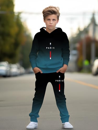 Image of boys' clothing sets, 2-Piece Hoodie & Pants Outfits for Boys Size 4-14 | Lightweight Non-Fleece Fall & Spring Clothing Sets