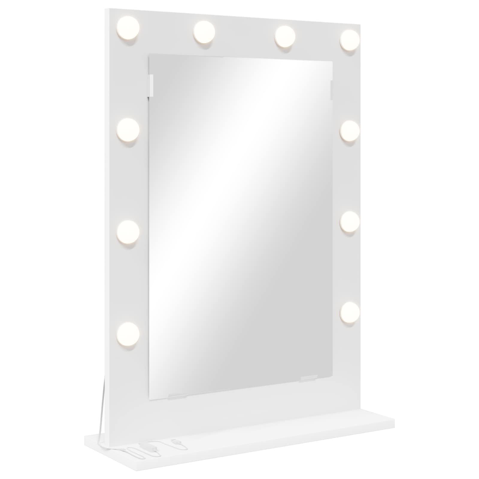 vidaXL Vanity Mirror White 70 x 50 x 18 cm Glass and Engineered wood, Elegant Bedroom Mirror, Contemporary Style, LED Vanity Lighting, Reflective Decor, Glass Stand, Grooming Piece, Indoor Use