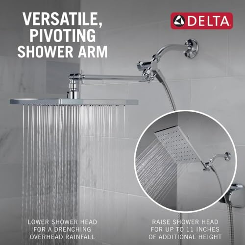 DELTA FAUCET 10-inch Raincan Shower Head and Hand Held Shower Combo, Chrome Square Shower Head, Rainfall Shower Head, Hand Shower, High Pressure Shower Head, 1.75 GPM Flow Rate, Chrome 75527