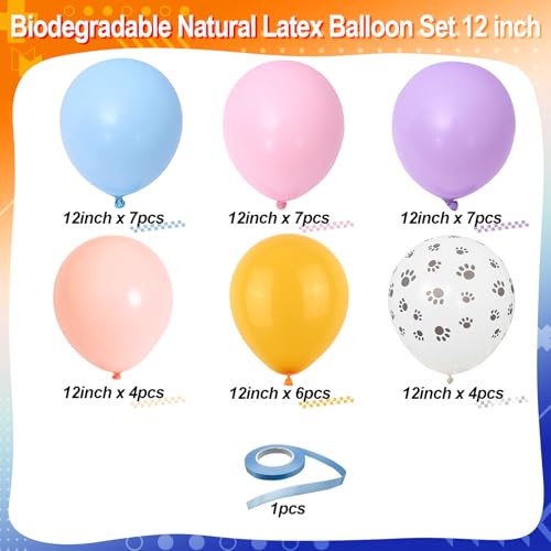 Image of Blue Pastel Balloons, Dog Paw Printed Birthday Party Decorations Balloons, Blue Purple Yellow Pink Balloon for Boys Girls Puppy Theme Baby Shower Supplies