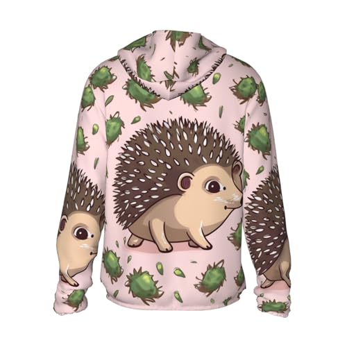 Camiseta masculina Cartoon Hedgehog com capuz e proteção solar FPS 50+, manga comprida, Rash Guard,