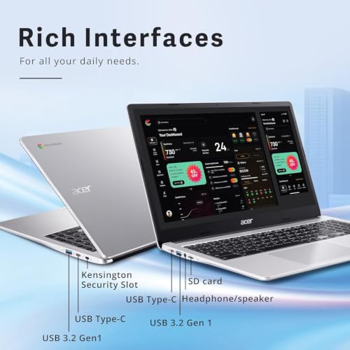 Image of Acer Chromebook 15.6 inch FHD Laptop, Intel Processor N4500, 4GB RAM, 64GB Storage, ChromeOS with Gemini AI, Numeric Keypad, Long Battery Life, for Education, Students & Everyday Use