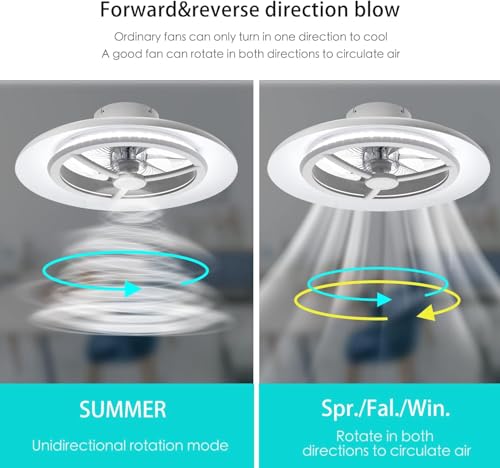 BKZO 55cm LED Ceiling Light with Fan, Ceiling Fan Lights Without Lampshade Wind Speeds Adjustable, Stepless Dimming Light, Modern Fan Lighting, 3000-5500K