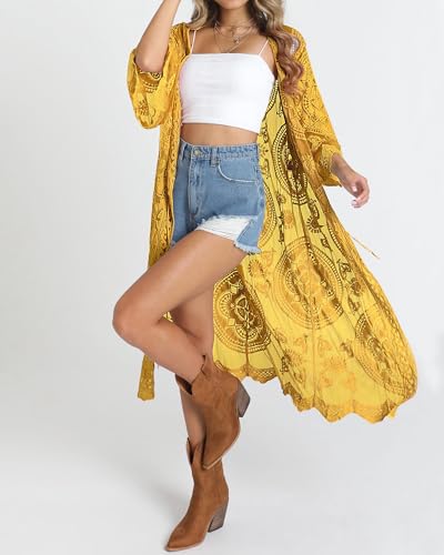Image of Bsubseach Women Mesh Cardigan Bikini Beach Kimono Open Front Swimsuit Cover Ups Swimwear