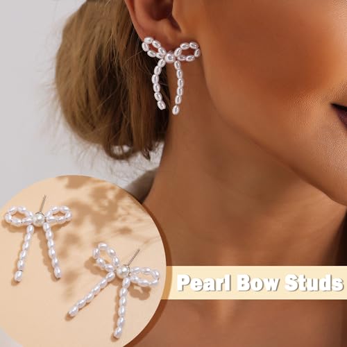 Gold Bow Earrings for Women Classic Ribbon Bow Stud Earring Set 5