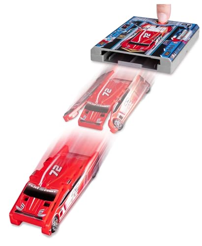 Original Stunt Card Racer – Flat Car Racer and Pocket Size Racecar Launcher with Built-in Button for Stunt Launching and Racing – Compact- Random Color
