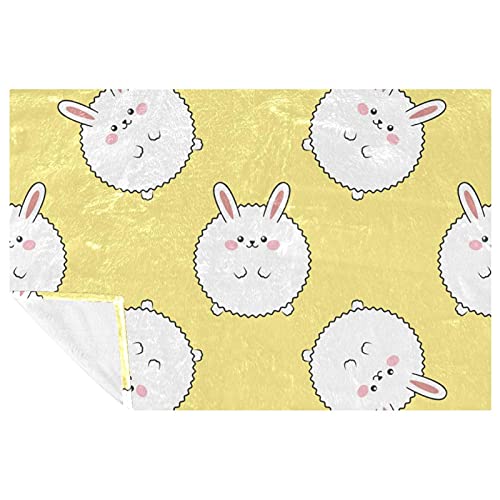 Couverture douce lapin jaune anti-frissons pour canapé et camping