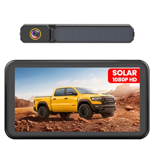Foxpark Solarna kamera cofania bezprzewodowa z monitorem 5": instalacja 3 min., obsługuje 2 kamery cofania radiowe, wodoszczelność IP69K, do samochodu, SUV, vana, kampera