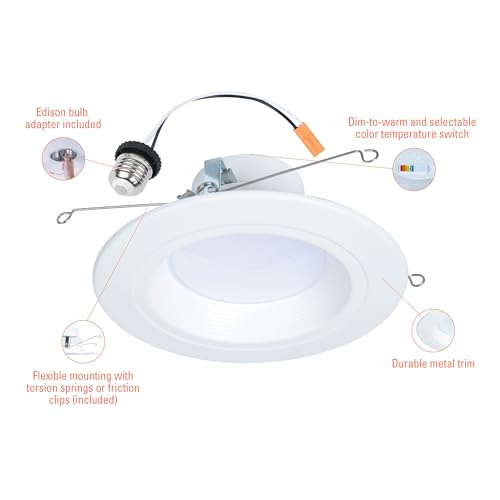 Image of HALO RL 5 /6 in LED Recessed Light Trim Selectable Color Temperature 2700K 3000K 3500K 4000K 5000K Dimmable Dim to Warm 600 Lumens Wet Location Indoor Outdoor Retrofit Downlight RL56069FSD2W1EWH