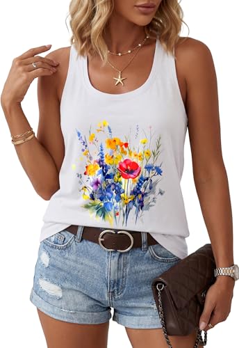 LUXVEER Oversized Graphic T Shirts for Women Short Sleeve Square Neck Summer Tops Casual Loose Basic Floral Boho Wildflower Vintage Cottagecore Shirts