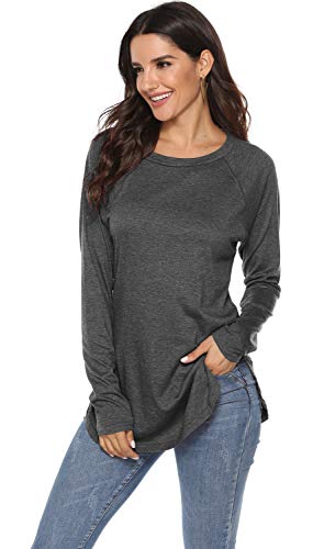 Newchoice Loose Shirts for Women Basic Layering Top Solid Color Casual Long Tshirts (M,Dark Grey)