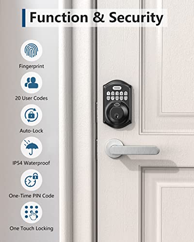 Keyless Entry Door Lock - Teeho Electronic Keypad Deadbolt With Keypads - Fingerprint Door Lock With Keypads - Easy Installation - Matte Black #TOP4