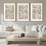 ANHUIB Extra Large Beige Floral Wall Art 24x36 Inch Neutral Floral Wall Decor Vintage Flower Artwork for Living Room Bedroom Office Set of 3