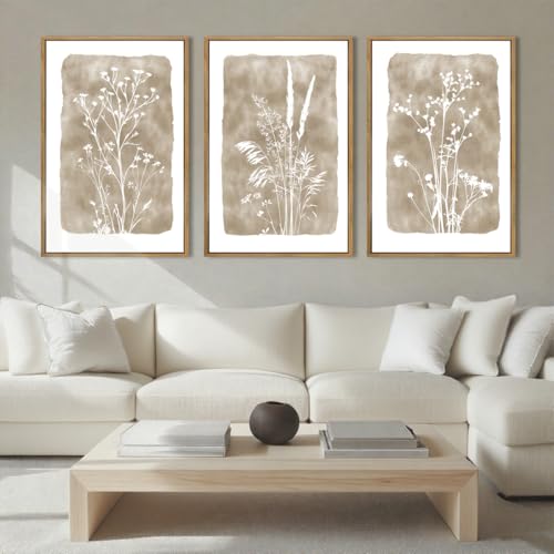 ANHUIB Extra Large Beige Floral Wall Art 24x36 Inch Neutral