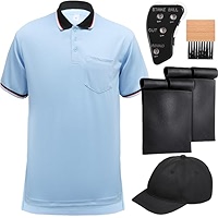 ShinyMatch Lot de 6 accessoires d'arbitre de baseball/softball, comprenant chemise, chapeau, indicateur, brosse, sac à balles, arbitre (noir, taille M