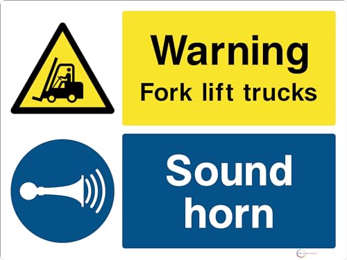 Warning Fork Lift Trucks Sound Horn Sign/Sticker - Quality, Compliant Garage MOT Signage for UK Businesses - Ensure Legal Compliance and Safety (Rigid PVC 400x300mm)