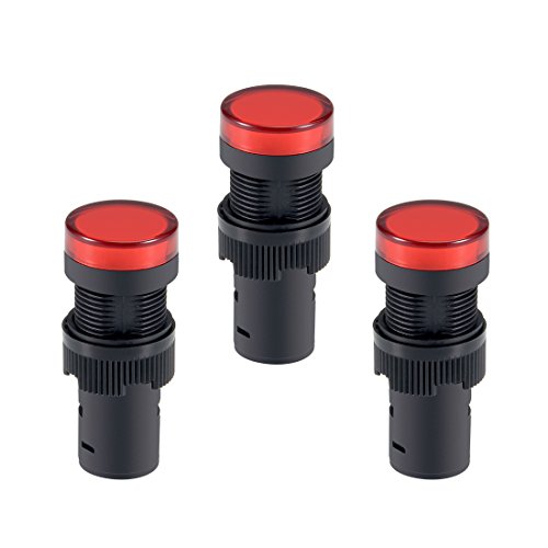 Uxcell Indicator Lights Ac/Dc 24V Pilot Light Red Led, Flush Panel Mount 5/8" 16Mm 3Pcs #TOP30