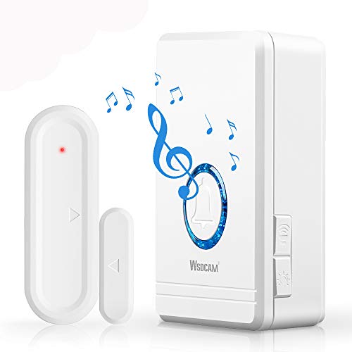 Door Open Sensor Chime, Wsdcam Door Entry Chime with Adjustable Volume, 600ft Long Range, LED Flash, 48 Chimes, Nightlight Function, Wireless Door Chime for Business Home Office Store