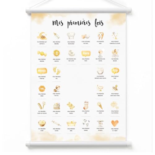 COMOOKA Cadeau Naissance Affiche Mes Premières Fois en Toile Cadeau Bébé Fille Garçon Futurs Parents Baby Shower Décoration Chambre