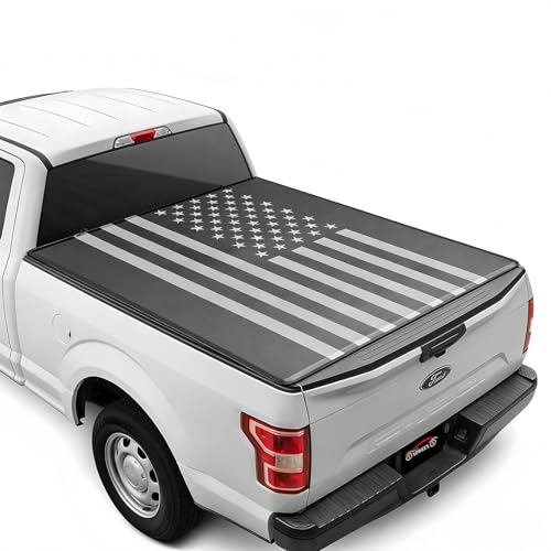 Image of American Flag Soft Folding Truck Bed Tonneau Cover fits 2019-2026 Ford Ranger 5ft Short Bed Styleside /Fleetside Truck Cargo Topper (Short Bed) | 5ft Bed