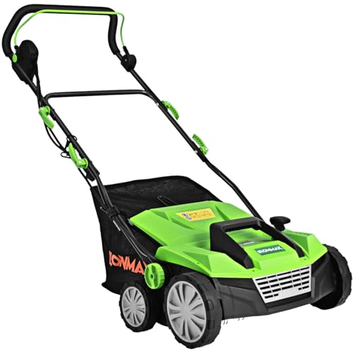 RELAX4LIFE 2 in 1 Scarificatore Elettrico, profondità Regolabile, con 45L Sacchetto per la Raccolta dell'Erba, 1800W Estirpatore di Erbacce, Scarificatore Aeratore e Rastrello(45L/38cm,Verde)