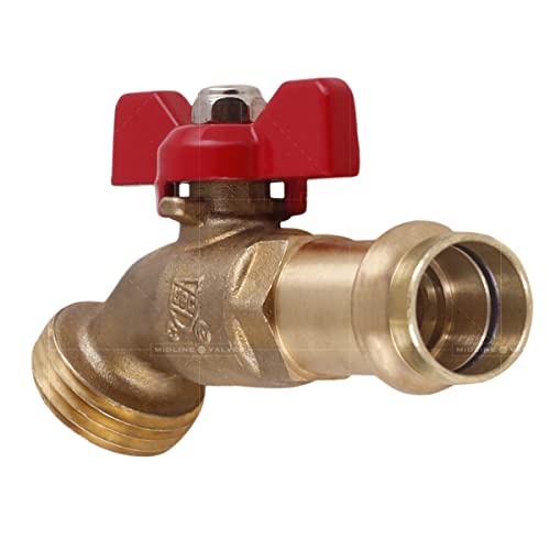 Image of Midline Valve 12CECUS-OM Quarter Turn Boiler Drain Valve; 1 /2'' Press Inlet x 3 /4'' MHT Outlet; Lead-Free Forged Brass