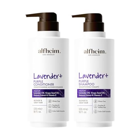 ALFHEIM Lavender Purple Shampoo Conditioner Set for Hair for Women, deeply moisturizes and leaves hair brighter for Fine and Thinning Hair, 'Lavender Oil, Grape Seed Oil, Quinoa Extract, Vitamin E Cover
