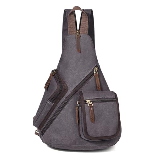 KL928 Canvas Sling Bag - Casual Crossbody Shoulder Daypack Rucksack Backpack for Men Women, Dark Grey