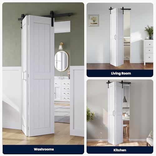 Bifold Barn Door 30" x 84", MDF Bi-Fold Sliding Closet Doors with Hardware Kit Included, Pre-Finished Easy Assembly, Water-Proof PVC Surface & Save Space, H-Frame, 34" Track for 2 Doors,White by SMARTSTANDARD - Image 4
