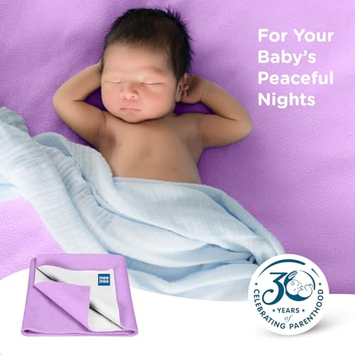 Image of Mee Mee Reusable Water Proof Cotton Bed Protector Sheet /Extra Absorbent Mat /Dry Sheets /Urine Sheet /Dry Mat Pack of 2 (70CmX100Cm) (Medium, Purple)