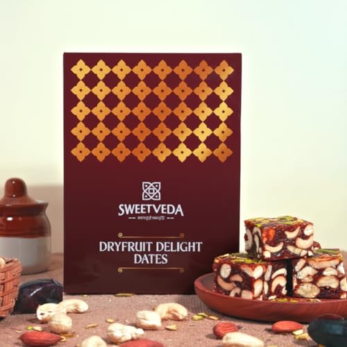 Image of SweetVeda Sugar Free Khajur Pak (Dates Barfi) - Premium Dry Fruit Mithai & Dry Fruit Chikki | No Added Sugar Khajoor Sweet | Almond Cashew Pistachio Rich | Honey Sweetened Natural Dates | Healthy Energy Snack (250gm)