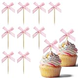 40Pcs Pink Bow Cupcake Toppers,Bow Cake Toppers for Pink Themed Birthday Party Decorations,Baby Shower and Wedding