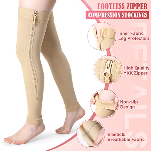 2 Pair Zipper Compression Socks Thigh High 20-30 Mmhg Footless Zipper Compression Stockings Thigh High For Women Men Swelling (Skin Color, L) #TOP3