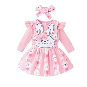 M9ppzzur7 Baby Girl 3Pcs Outfits Set Short Sleeve Romper + Suspender Skirt With Headband Infant Girl Outwear Easter Clothes
